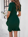 Round Neck Solid Color Temperament Slim Dresses