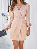 Solid Color V-Neck Long Sleeve Dresses