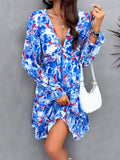 Printed V-Neck Long Sleeved Dresses