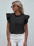 Solid Ruffled Round Neck Sleeveless Blouse