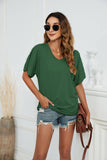 Loose V-neck Solid Short-sleeved T-shirt