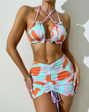 Three-Piece Smocked Skirt Bikini Swimsuits