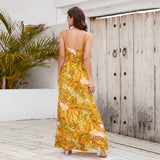 Summer V Neck Spaghetti Strap Backless Sleeveless Boho Floral Maxi Dresses