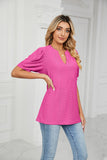 V-Neck Solid Color Hollow Puff Sleeve Loose T-Shirts