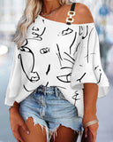 Sloping Shoulder Ruffle Sleeve T-Shirt