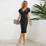 V-Neck Ruffled Slim Fit Dress