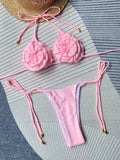 Bikini Solid Color Sexy 3D Flowers