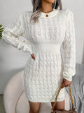 High Neck Long Sleeve Ribbed Knitted Sweater Dresses