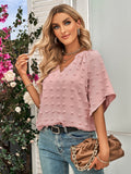 V-Neck Solid Color Fur Ball Top Blouses