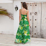 Summer V Neck Spaghetti Strap Backless Sleeveless Boho Floral Maxi Dresses