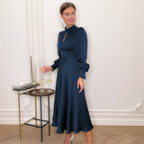 Satin Silk Hollow Long Sleeve Dress