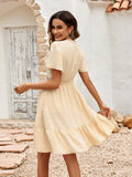 V-Neck Solid Color Ruffle Sleeve Dress