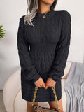 High Neck Long Sleeve Ribbed Knitted Sweater Dresses