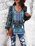 Casual Printed V-Neck Long Sleeve Tops