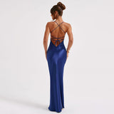 Sling Satin Backless Strappy Waist Long Dress