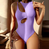 Hollow Solid Color One-piece Swimsuit