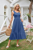 Square Neck Pleated Swing Sleeveless Pocket Dress