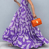 Violet Printed Sleeveless Waist Swing Dresses