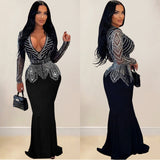 V-Neck Rhinestone Maxi Dress