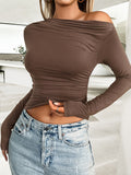 Slim Fit Solid Color Slant Neck Pullover