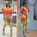 Plus Size Two Piece Tie Dyed Slit Tops+Bodycon Pants Sets