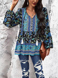 Casual Printed V-Neck Long Sleeve Tops