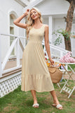 Square Neck Pleated Swing Sleeveless Pocket Dress