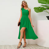 One Shoulder Bow Knot Sling Irregular Dress