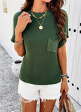 Solid Color Short-Sleeved Turtleneck Sweater Top