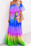 Large Size Chest Wrap Printed Ombre Full Skirt Dress