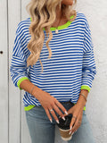 Crew Neck Striped Long Sleeve Casual Sweater