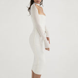 Hollow Out Low Cut Transparent Mesh Long Sleeved Dress