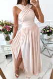 Sleeveless Halter Neck Open Back Hem Slit Dress