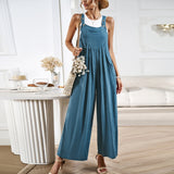 Solid Color Overalls Loose Wide-Leg Jumpsuits