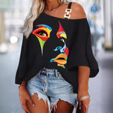 Sloping Shoulder Ruffle Sleeve T-Shirt