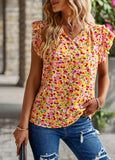 V-Neck Floral Short Sleeved Top