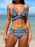 Three Piece Swimsuit + Bikini Cross Straps + High Waist Veil