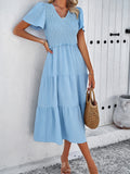 Casual Solid Color V-Neck Short Sleeved Dresses