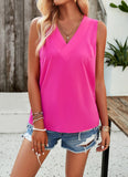 Sleeveless Solid Color V-Neck Tops