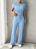 Round Neck Short Sleeve Trousers Suits