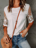 Lace Stitching Round Neck Short Sleeve T-Shirt