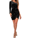 One Shoulder Glitter Bodycon Mini Dresses