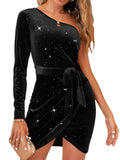 One Shoulder Glitter Bodycon Mini Dresses