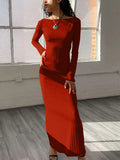 Long Sleeves Solid Color Maxi Dresses