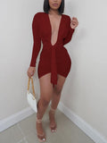 Long Sleeves Low Cut Bodycon Mini Dresses