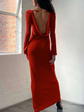 Long Sleeves Solid Color Maxi Dresses