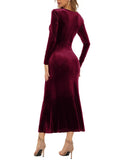 Velvet Long Sleeve V neck Fishtail Midi Dresses