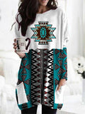 Retro Print Pocket Long Sleeve Mid-Length T-Shirt Shopvhs.com
