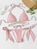 Rhinestone Chain Decorated Solid Color Bikini Set Shopvhs.com