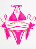 Rhinestone Chain Decorated Solid Color Bikini Set Shopvhs.com